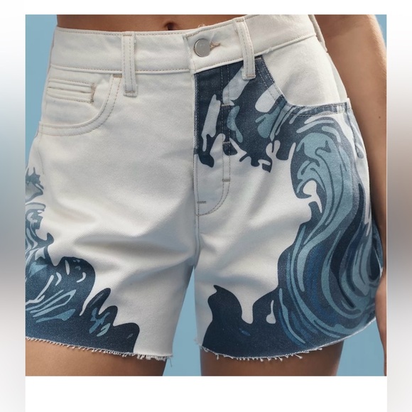Anthropologie NWT Sz 28 Pilcro Devon 100 % cotton denim blue wave shorts; cute! - Picture 1 of 11